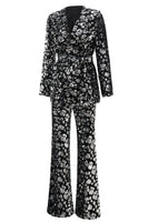 Load image into Gallery viewer, 2 Piece Sparkly Black Sequin Women Prom Suits with Sash