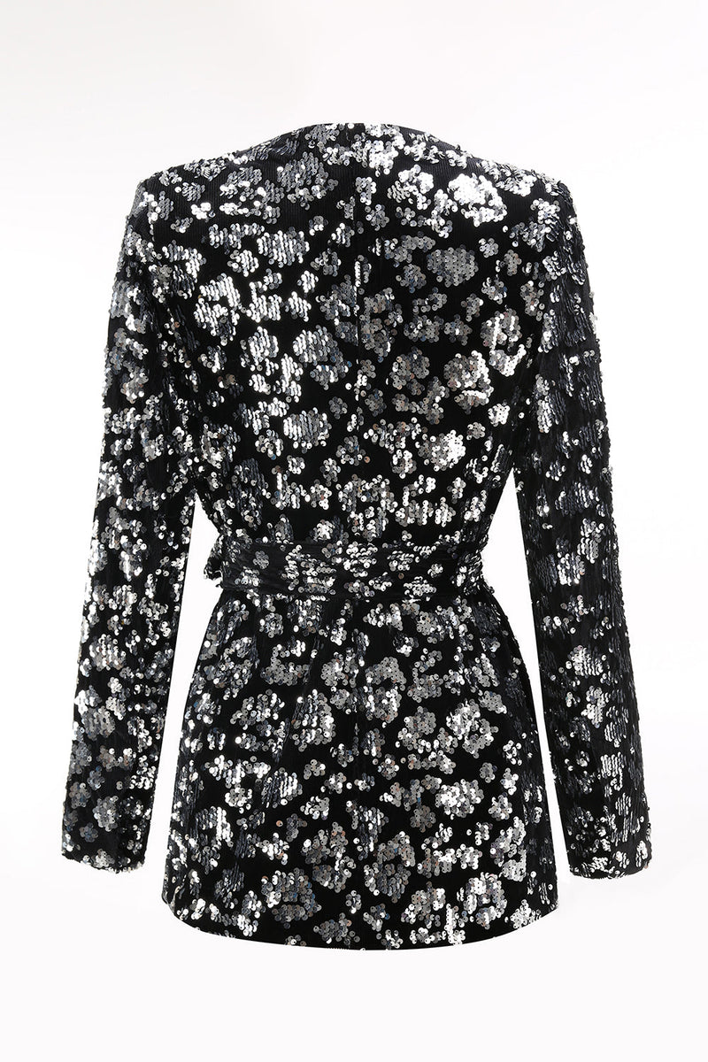 Load image into Gallery viewer, 2 Piece Sparkly Black Sequin Women Prom Suits with Sash