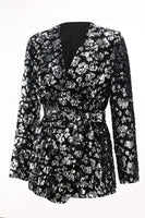 Load image into Gallery viewer, 2 Piece Sparkly Black Sequin Women Prom Suits with Sash