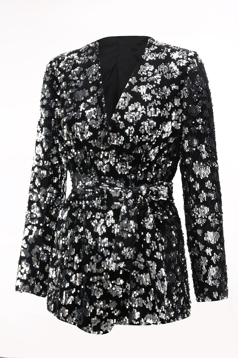 Load image into Gallery viewer, 2 Piece Sparkly Black Sequin Women Prom Suits with Sash