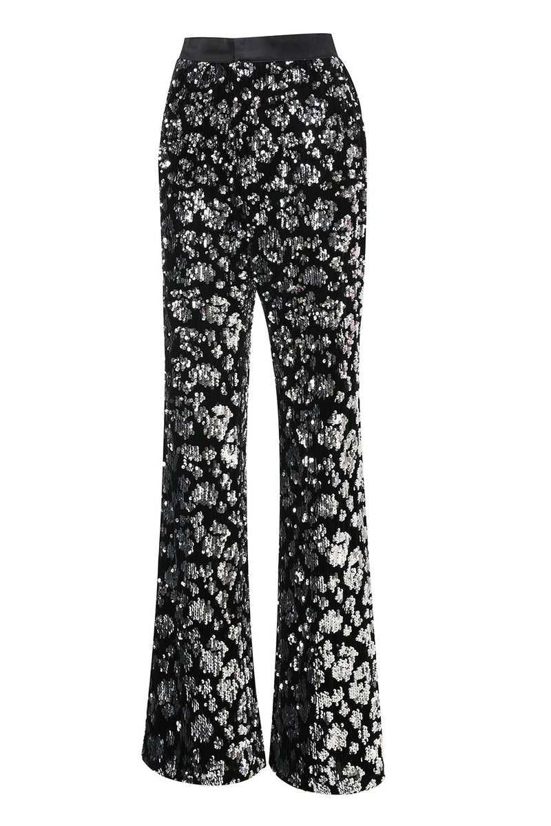 Load image into Gallery viewer, 2 Piece Sparkly Black Sequin Women Prom Suits with Sash