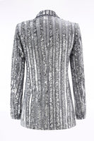 Load image into Gallery viewer, Sparkly Silver Grey Sequin Peak Lapel Women Prom Blazer with Bow