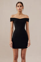 Load image into Gallery viewer, Simple Black Off the Shoulder Bodycon Mini Cocktail Dress