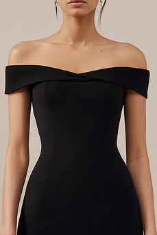 Simple Black Off the Shoulder Bodycon Mini Cocktail Dress