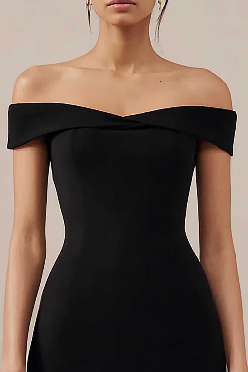 Load image into Gallery viewer, Simple Black Off the Shoulder Bodycon Mini Cocktail Dress