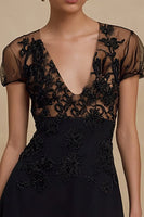 Load image into Gallery viewer, Black A Line Tulle V-Neck Short Cocktail Dress with Lace