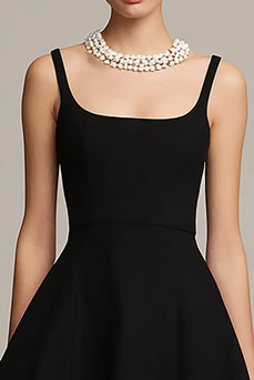 Simple Black Satin A Line Spaghetti Straps Mini Cocktail Dress