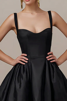 Simple Black A Line Satin Spaghetti Straps Mini Cocktail Dress