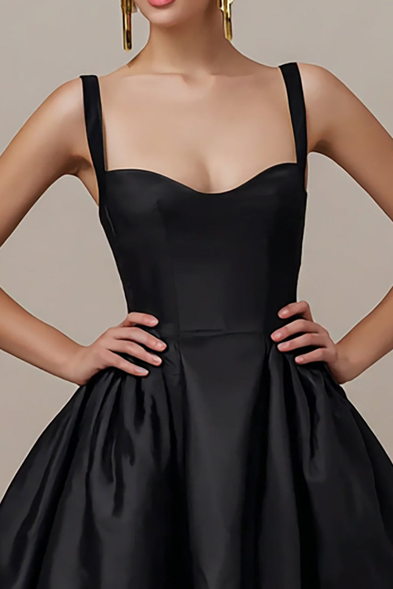 Load image into Gallery viewer, Simple Black A Line Satin Spaghetti Straps Mini Cocktail Dress