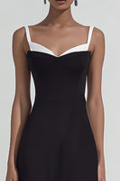 Load image into Gallery viewer, Simple Black and White Sheath Spaghetti Straps Maxi Formal Dress