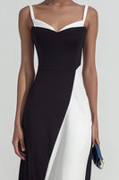 Load image into Gallery viewer, Black and White Patchwork Sheath Spaghetti Straps Maxi Formal Dress
