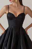 Load image into Gallery viewer, Black A Line Satin Spaghetti Straps Short Cocktail Dress