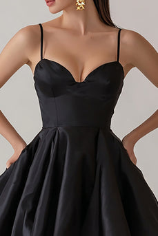 Black A Line Satin Spaghetti Straps Short Cocktail Dress