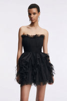Load image into Gallery viewer, Tulle Tight Strapless Little Black Dress with Ruffles