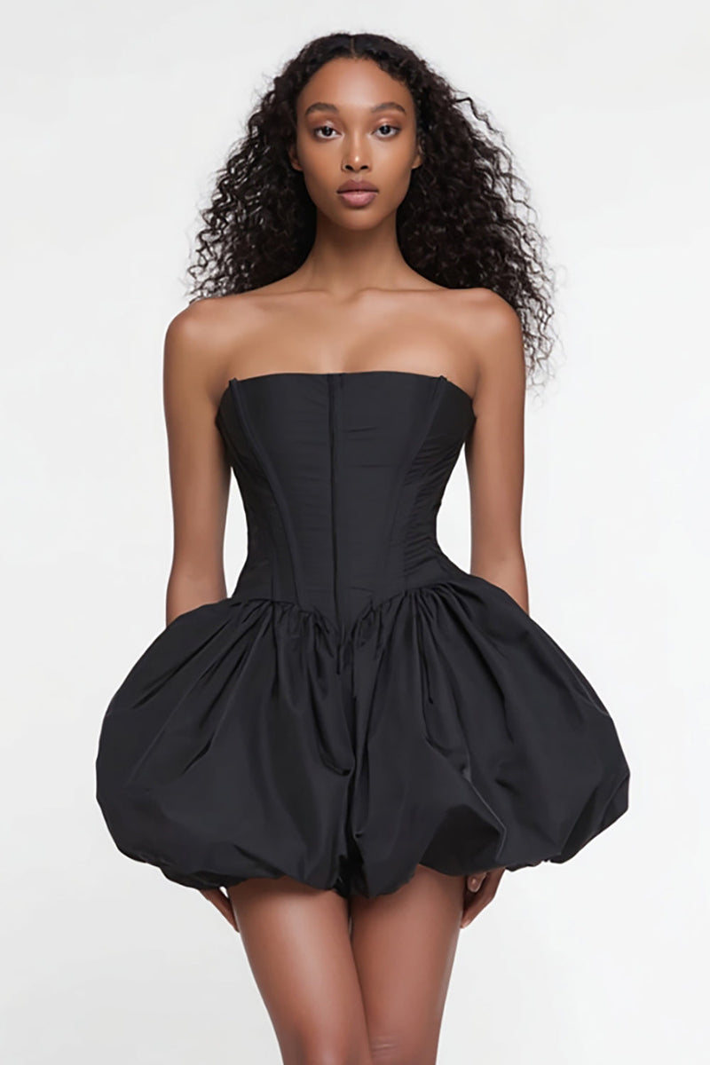 Load image into Gallery viewer, Simple Satin Strapless Corset A Line Little Black Dress