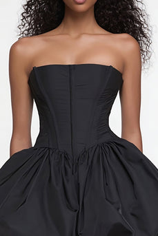 Simple Satin Strapless Corset A Line Little Black Dress