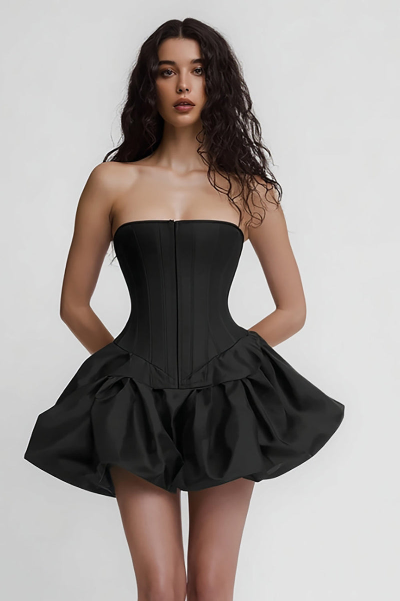 Load image into Gallery viewer, Simple Satin Corset Strapless A Line Little Black Dress