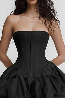 Simple Satin Corset Strapless A Line Little Black Dress