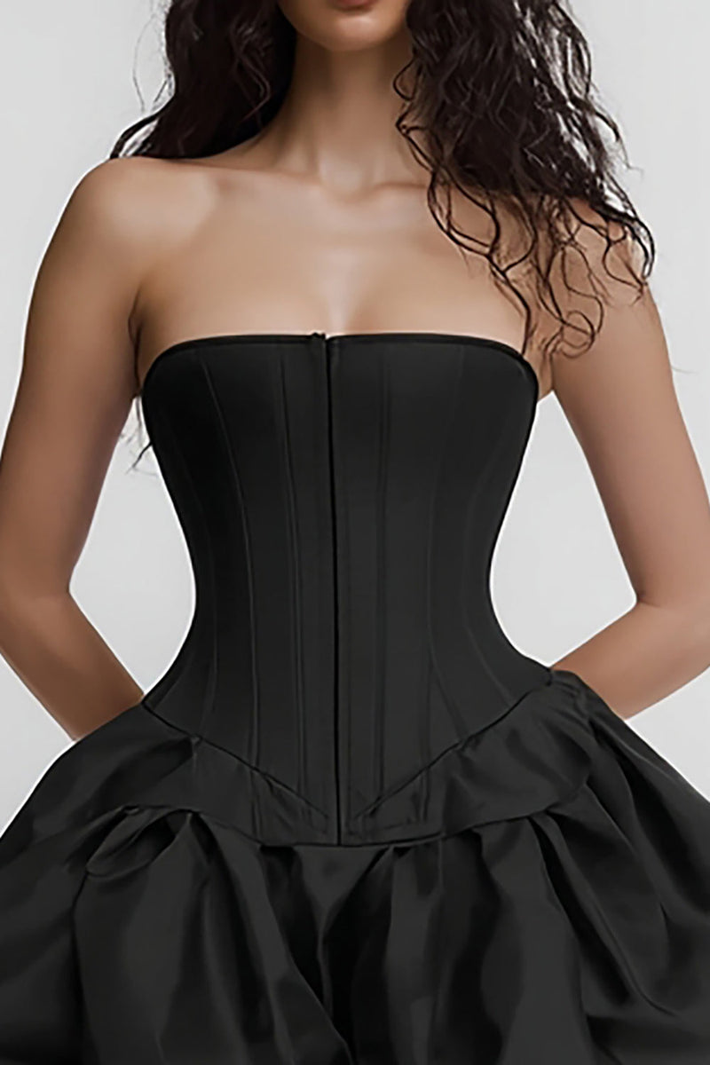 Load image into Gallery viewer, Simple Satin Corset Strapless A Line Little Black Dress