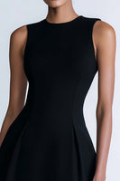 Load image into Gallery viewer, Simple A Line Crew Neck Satin Little Black Dress