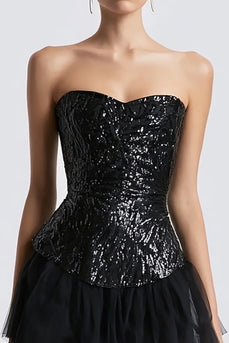 Sparkly Sweetheart A Line Sequins Little Black Dress with Tulle