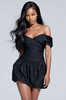 Load image into Gallery viewer, Black Off the Shoulder Ruched Short Cocktail Dress