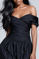Load image into Gallery viewer, Black Off the Shoulder Ruched Short Cocktail Dress