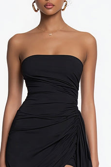 Simple Bodycon Chiffon Strapless Little Black Dress with Ruffles