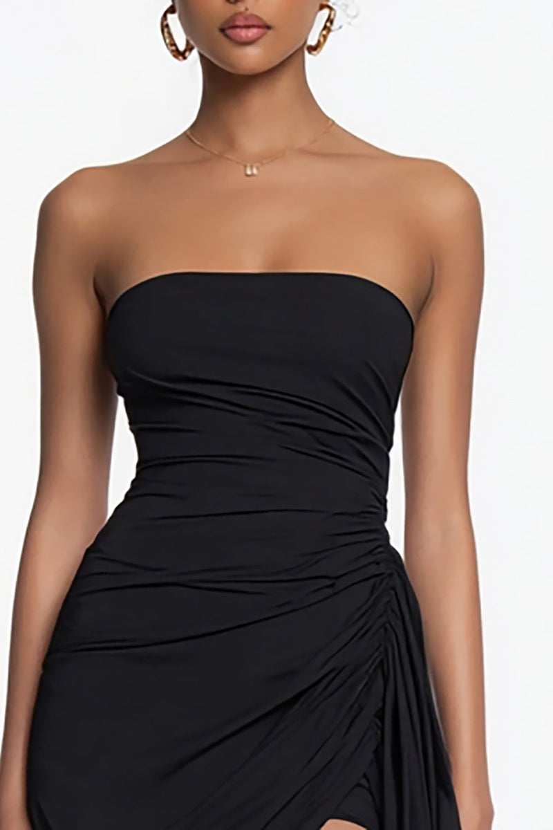 Load image into Gallery viewer, Simple Bodycon Chiffon Strapless Little Black Dress with Ruffles