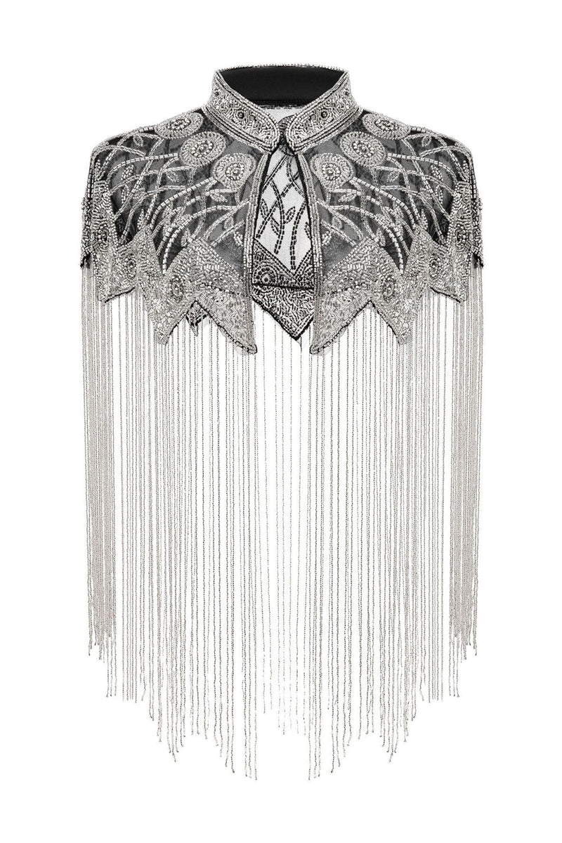 Load image into Gallery viewer, Sparkly Black Golden Fringed Beaded 1920s Cape