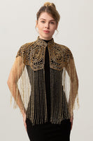 Load image into Gallery viewer, Sparkly Black Golden Fringed 1920s Cape with Beading