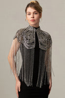 Load image into Gallery viewer, Sparkly Black Golden Fringed 1920s Cape with Beading