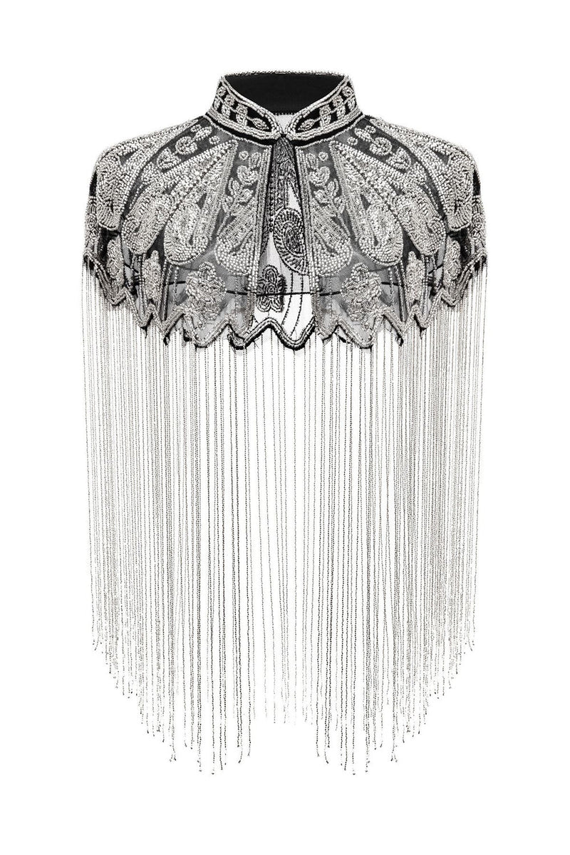 Load image into Gallery viewer, Sparkly Black Golden Beaded Fringed 1920s Cape