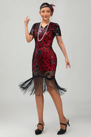 Load image into Gallery viewer, Sparkly Black Golden Sequins Flapper Dress with Fringes