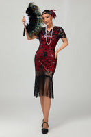 Load image into Gallery viewer, Sparkly Black Golden Sequins Flapper Dress with Fringes