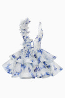 Load image into Gallery viewer, Pink Floral Tiered A Line Short Prom Dress with Ruffles