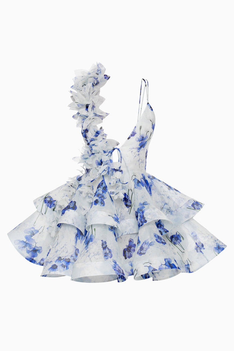 Load image into Gallery viewer, Pink Floral Tiered A Line Short Prom Dress with Ruffles