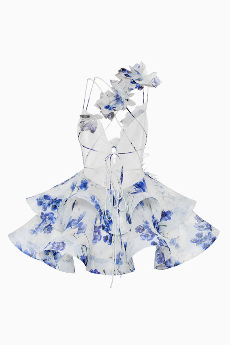 Load image into Gallery viewer, Pink Floral Tiered A Line Short Prom Dress with Ruffles