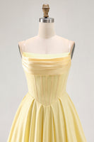 Load image into Gallery viewer, Sparkly Yellow A Line Short Corset Prom Dress with Beading