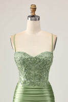 Load image into Gallery viewer, Sparkly Sage Green Short Tight Corset Prom Dress with Appliques