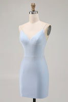 Load image into Gallery viewer, Sparkly Blue Tight Backless Short Prom Dress with Beading