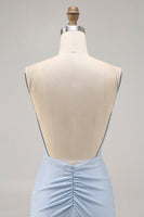 Load image into Gallery viewer, Sparkly Blue Tight Backless Short Prom Dress with Beading