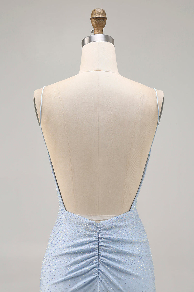 Load image into Gallery viewer, Sparkly Blue Tight Backless Short Prom Dress with Beading