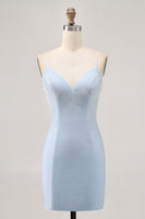 Load image into Gallery viewer, Sparkly Light Blue Short Tight Prom Dress with Beading