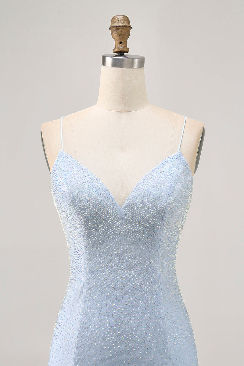 Load image into Gallery viewer, Sparkly Light Blue Short Tight Prom Dress with Beading