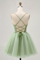 Load image into Gallery viewer, Sparkly Green A Line Short Corset Prom Dress with Beading