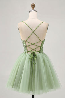 Sparkly Green A Line Short Corset Prom Dress with Beading
