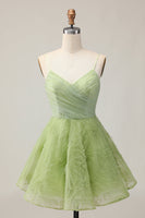 Load image into Gallery viewer, Green Spaghetti Straps A Line Short Prom Dress