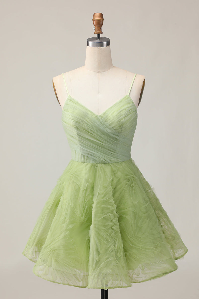 Load image into Gallery viewer, Green Spaghetti Straps A Line Short Prom Dress