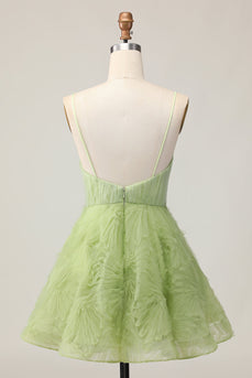 Green Spaghetti Straps A Line Short Prom Dress
